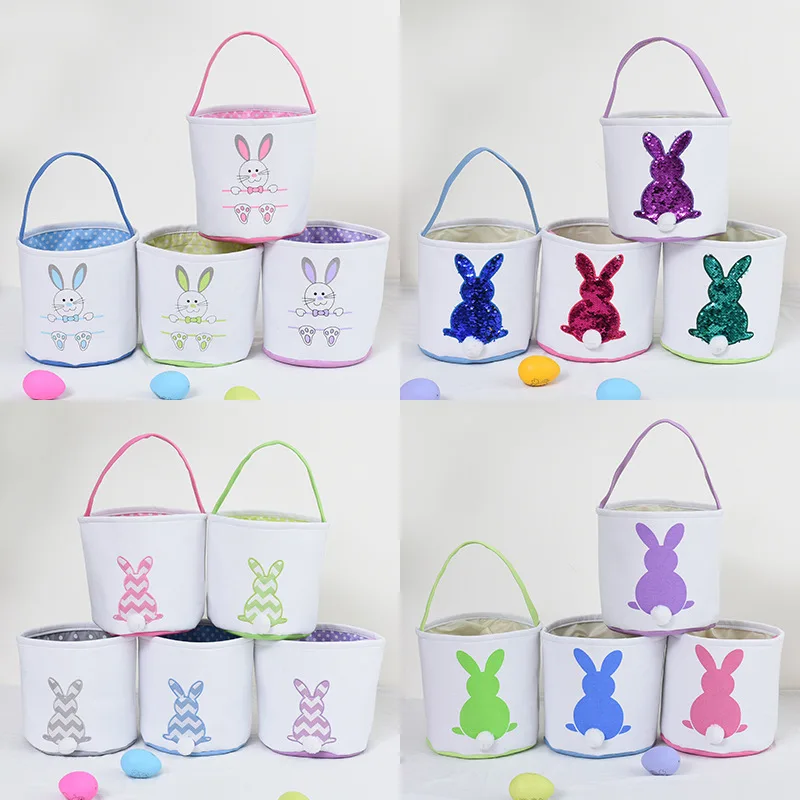 2022 Personalized Easter Basket Bunny Ear Eggs Tote Bag Candy Gift Bag Canvas Rabbit Easter Bucket for Kid Easter Decorations