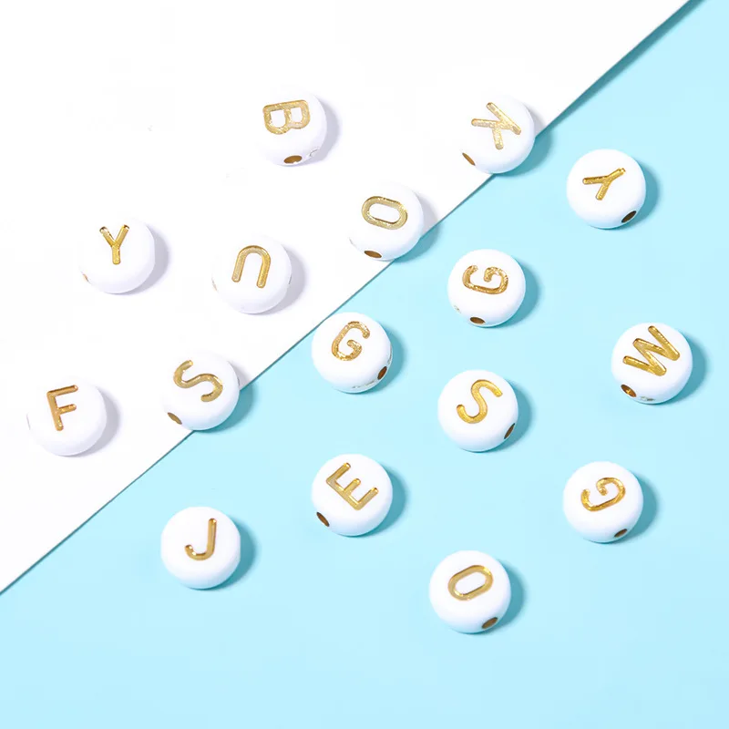 100pcs/pack Acrylic oblate letter beads White gold single for jewelry