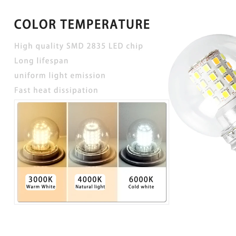 5w 7w Led Light E27 Large Threaded Base Round Transparent Ball Bulb 3000k 4000k 6000k 3 Colors Switching Bulb Voltage 220v