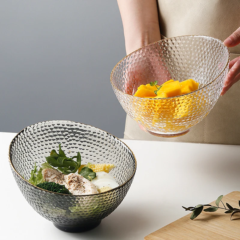 Wholesale Light Luxury Home Art Decors Display Colorful Fruit Salad Serving Bowl Glass Bowl Salad Bowl Kitchen Utensils