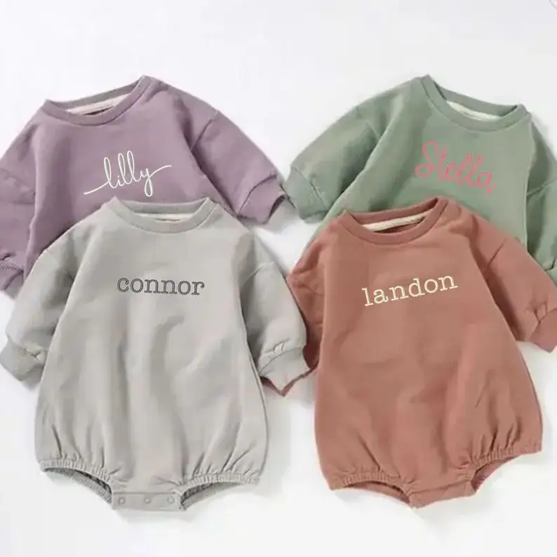 Personalized newborn baby natural sweatshirt romper 100% cotton french terry oversized toddler fall winter outfit 2024