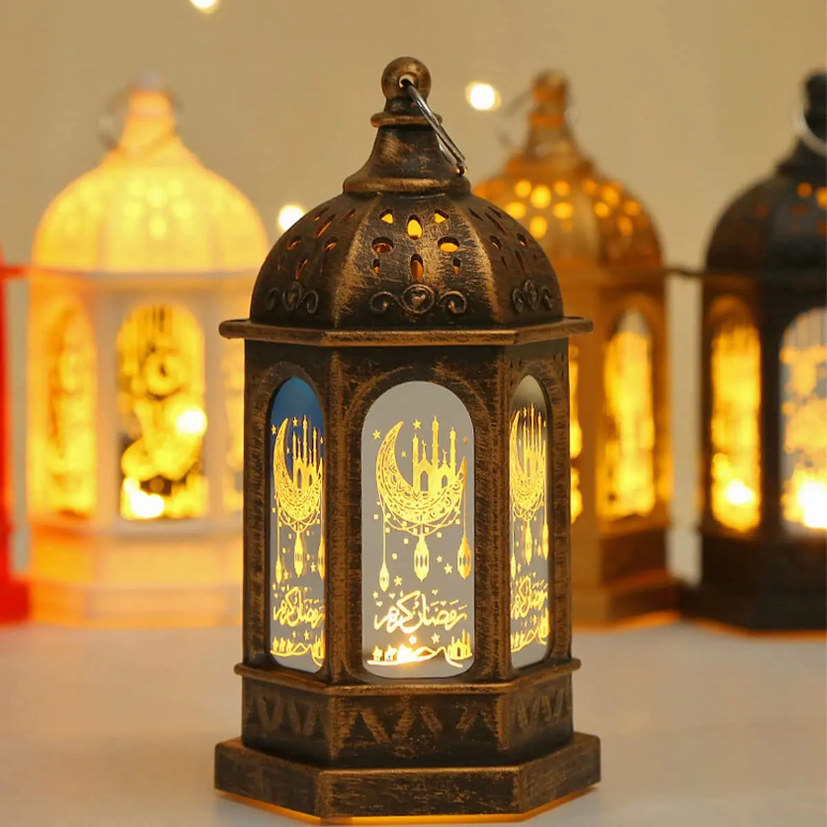 Ramadan Candle Lantern LED Eid Mubarak Lamp Decor Hanging Ramadan Lamp for Home Tabletop Decor Creative Party Supplies
