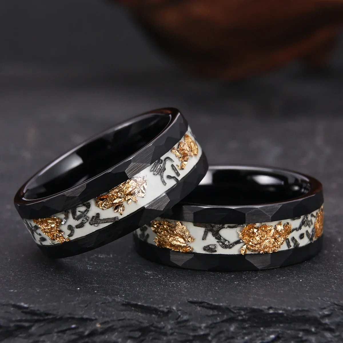 8mm Tungsten Carbide Glow in the Dark Ring Black Plated Fashion Jewelry Luminous Ring Glow in the Dark