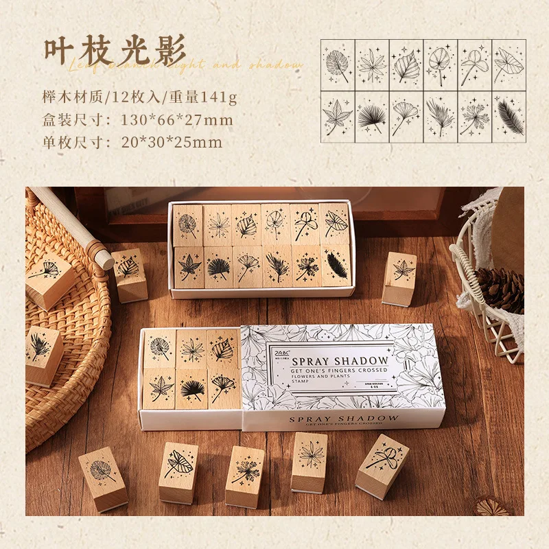 Wholesale creative retro plant flower rubber diary DIY decorative printing floral wooden stamp seal set