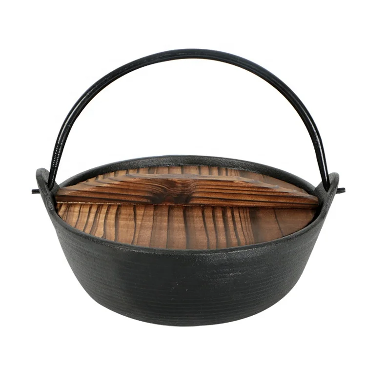 Outdoor Camping Hot Sale Cast Iron Hot Pot For Campfire Or Fireplace With Wooden Lid