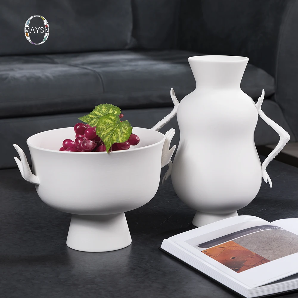 Nodic vase ceramique Minimaliste vases flower home item matte Pure white vaso fruit bowl set accessories for home ceramic vase