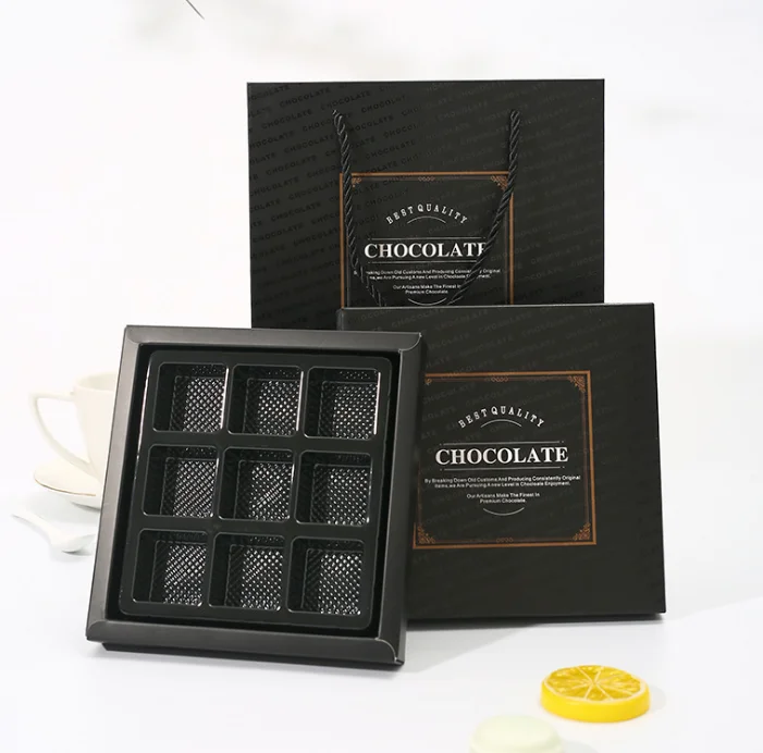 Wholesale luxury printed chocolate 3x3 divider paper box with pallet and bag