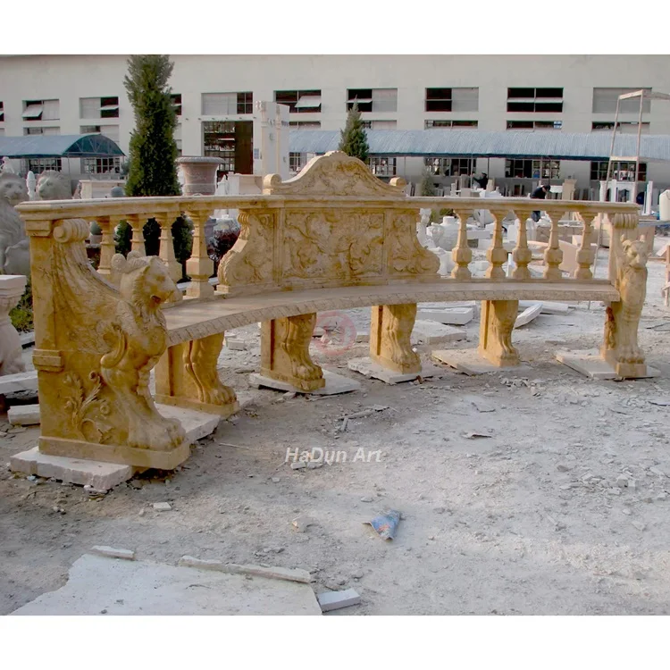 Outdoor Animal Decorative Garden Stone Bench with Lion head for Sale