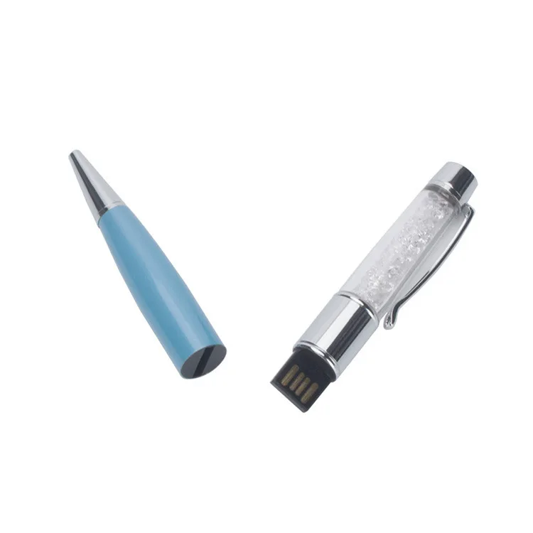 Custom brand logo color crystal stone pen pens usb flash memory pen