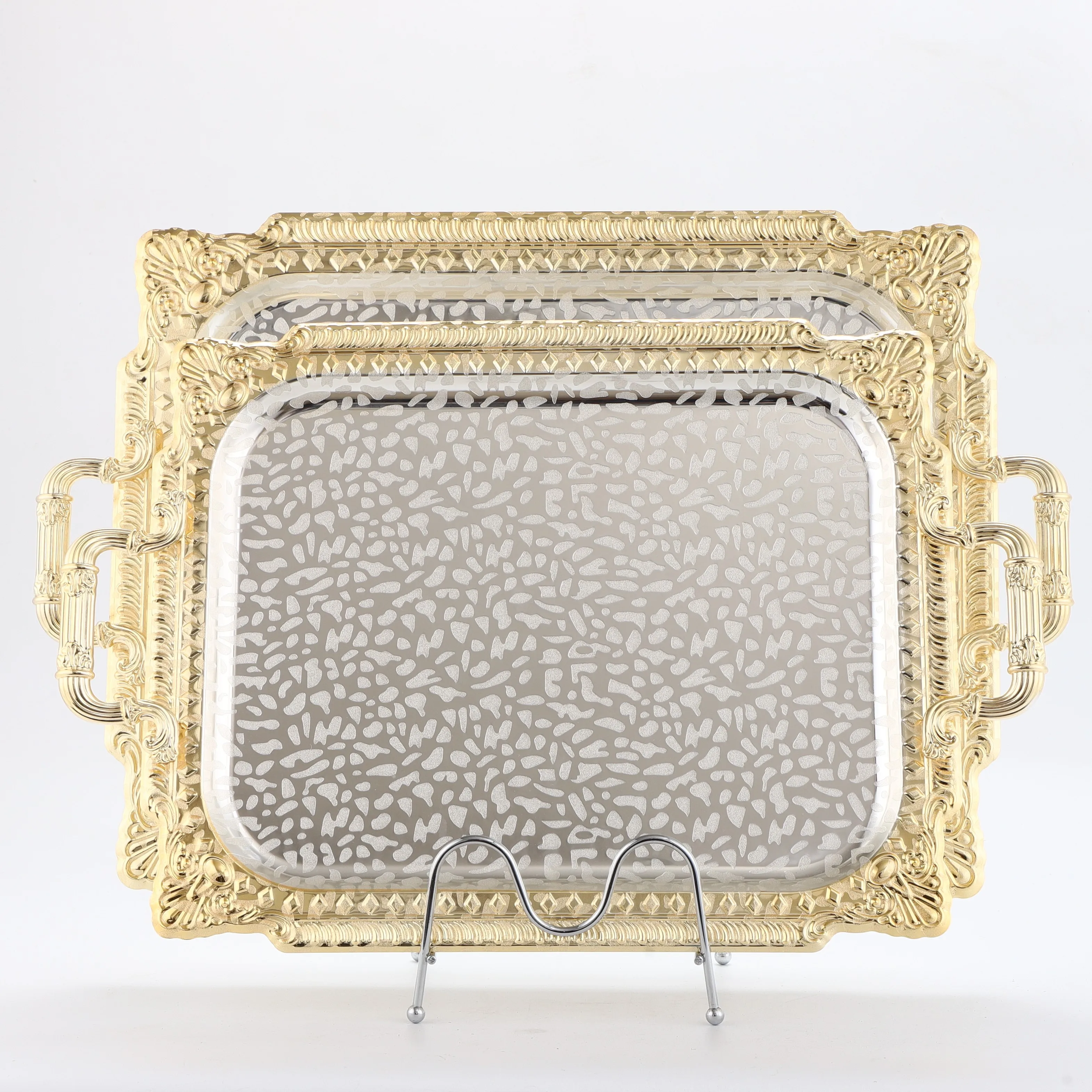 Wedding Charger Metal Rectangle tray Decorating Under Gold Food Baking Plate Chargers for restaurant