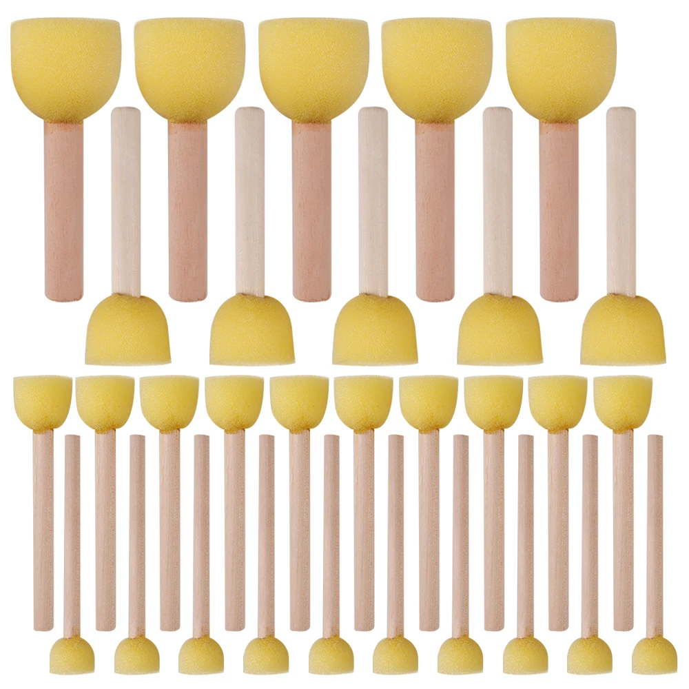 30 Pieces Art Sets Round Foam Sponge Paint Brush With Wooden Handle For Kids Drawing