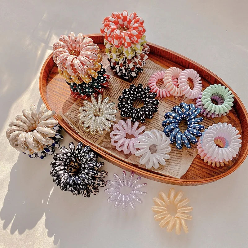 Ziming Korean Style Vintage Leopard Pattern  Wrapped TPU Telephone Wire Hair Ties Macarons Colors Elastic Hair Rings For Girls