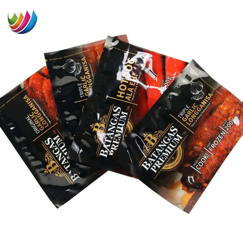 Custom printing nylon flat sealing pouch frozen food spicy retort meat packaging bag