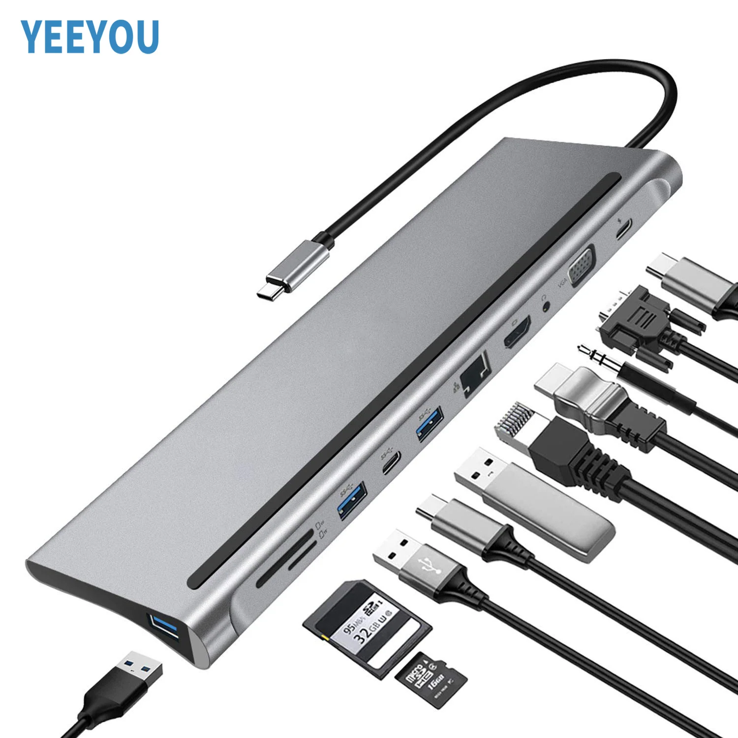 11-in-1 Type C Adapter High Speed docking Station Powered Charger 12 Ports USB C Hub for Type C Laptop Mobile Phone TV