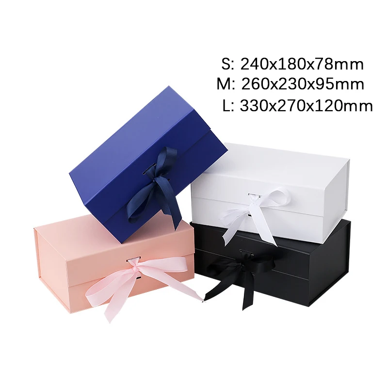 Wholesale stock white matte large gift boxes for boxed christmas wedding voila gift boxes invitation with satin ribbon lids