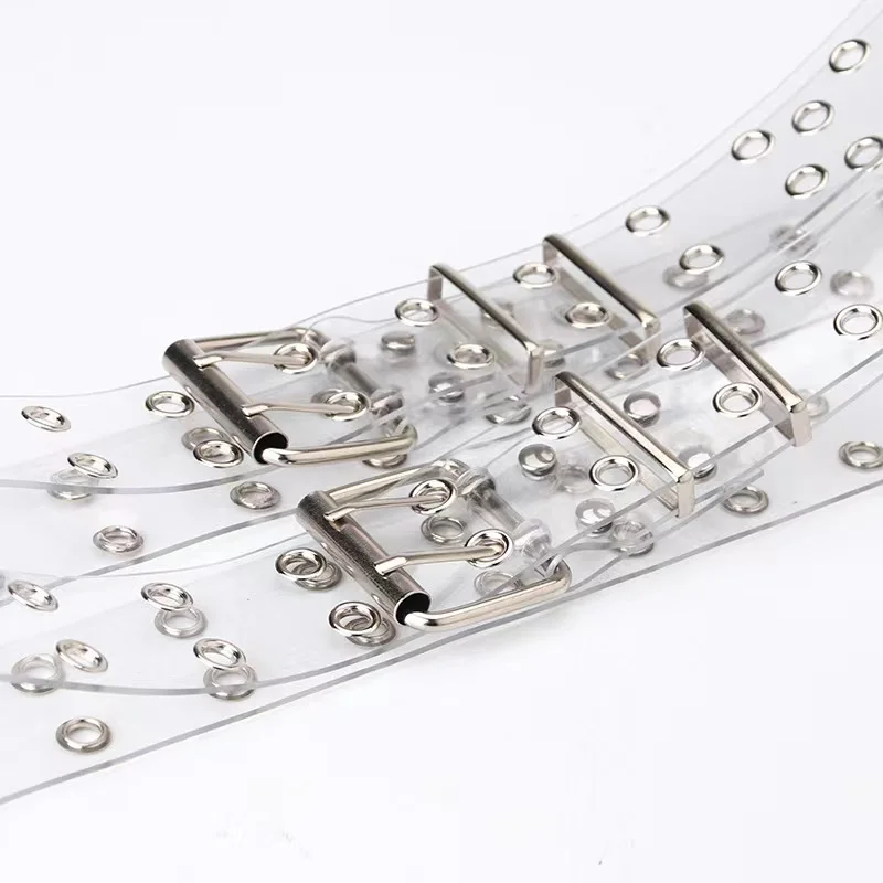 New cross-border fashion transparent belt with punk style double exhaust eye ladies belt jeans belt