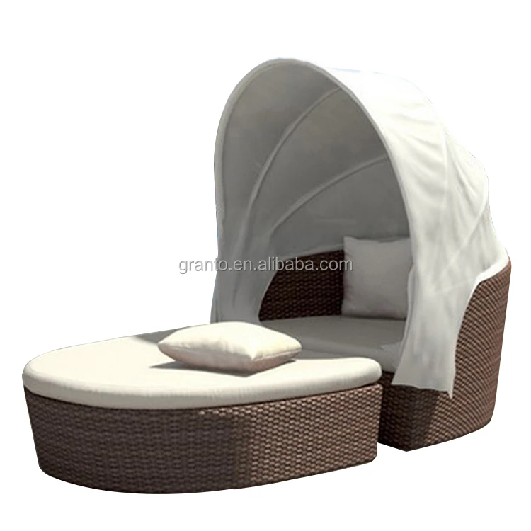 Cozy outdoor wicker furniture beach daybed with canopy swimming pool sun bed