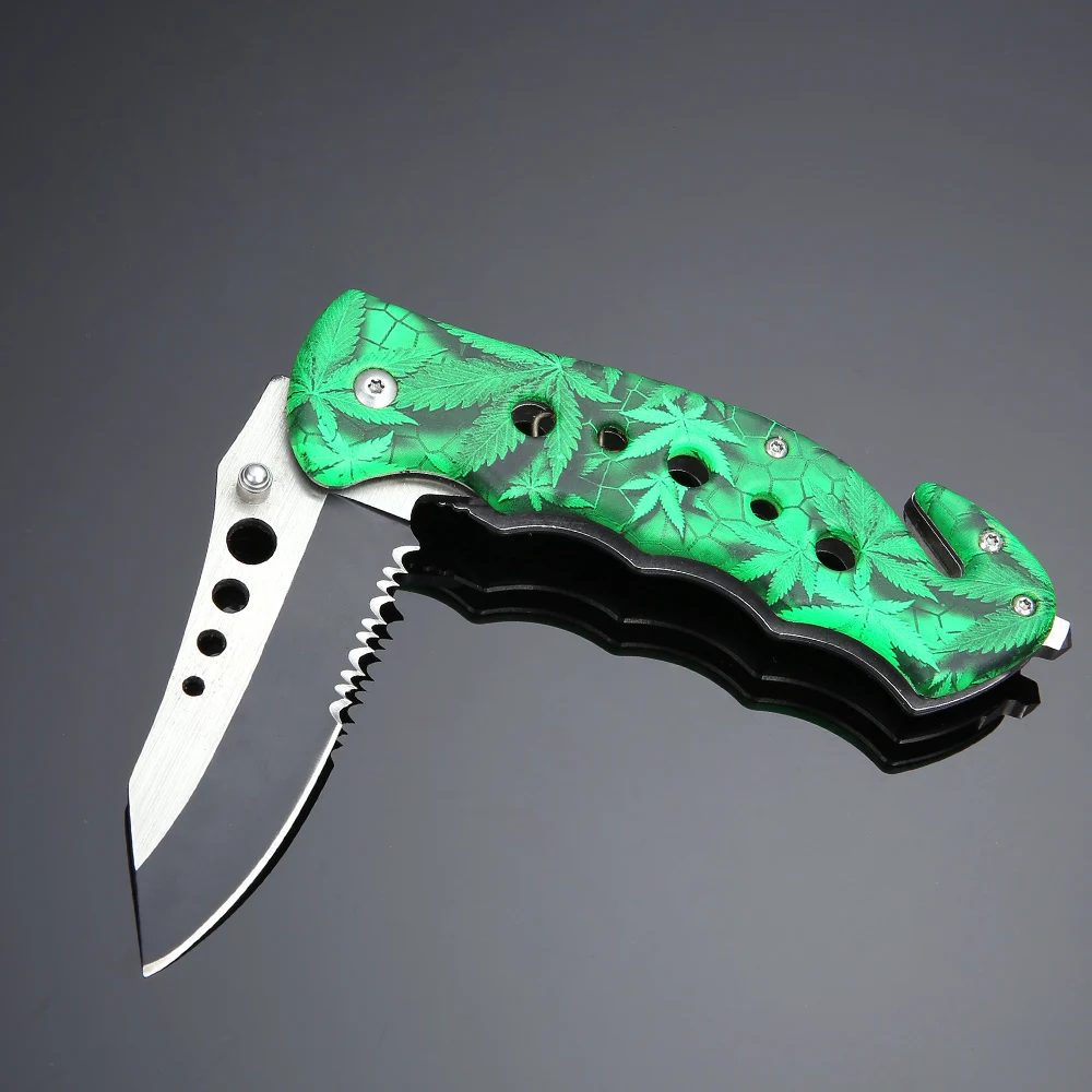 Outdoor Multi Functional Folding Knife Plastic Camouflage Handle Tactics Pocket Knife With Window Breaker and Rope Cutter