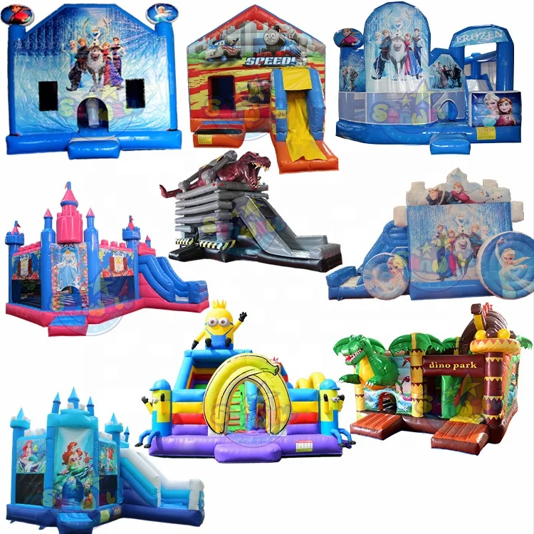 Commercial inflatable frozen combo moonwalk inflatable bouncer slide with Elsa and Anna