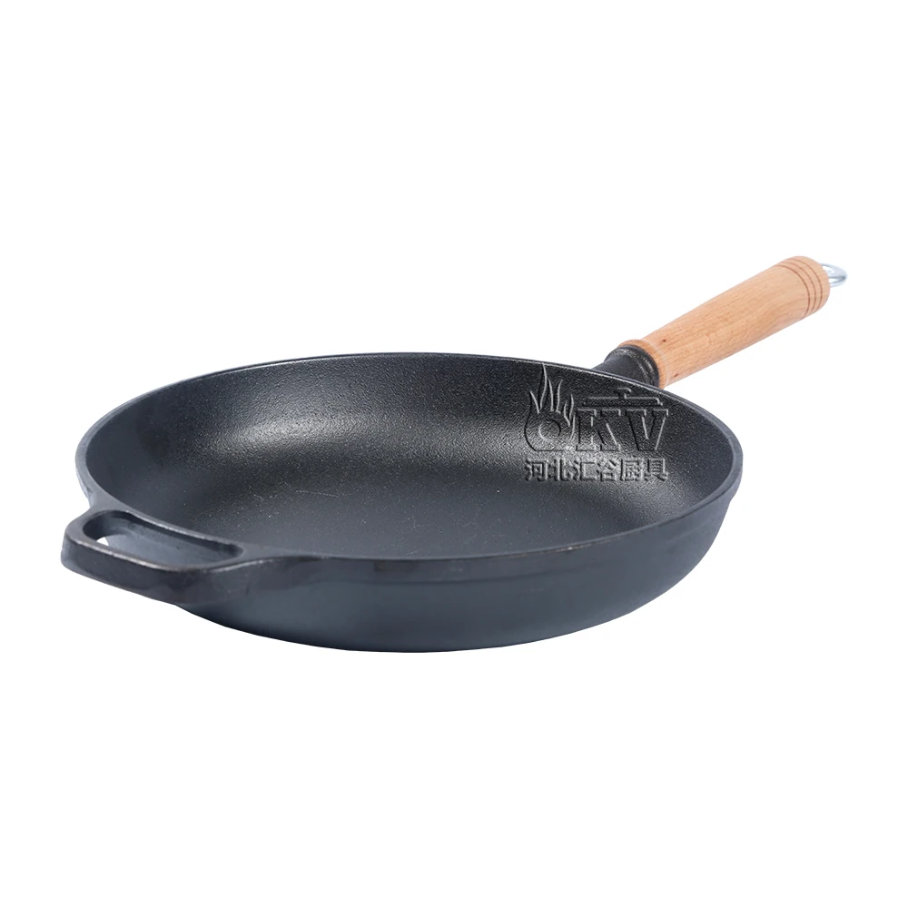 Removable Wooden Handle Skillet Cast Iron Frying Pan Pre Seasoned Round Nonstick Cooking Pot