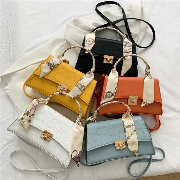 Western Style Stone Pattern Handbags New Simple Fashion Shoulder Bag  with Silk Scarf Wholesale PU Womens Bags