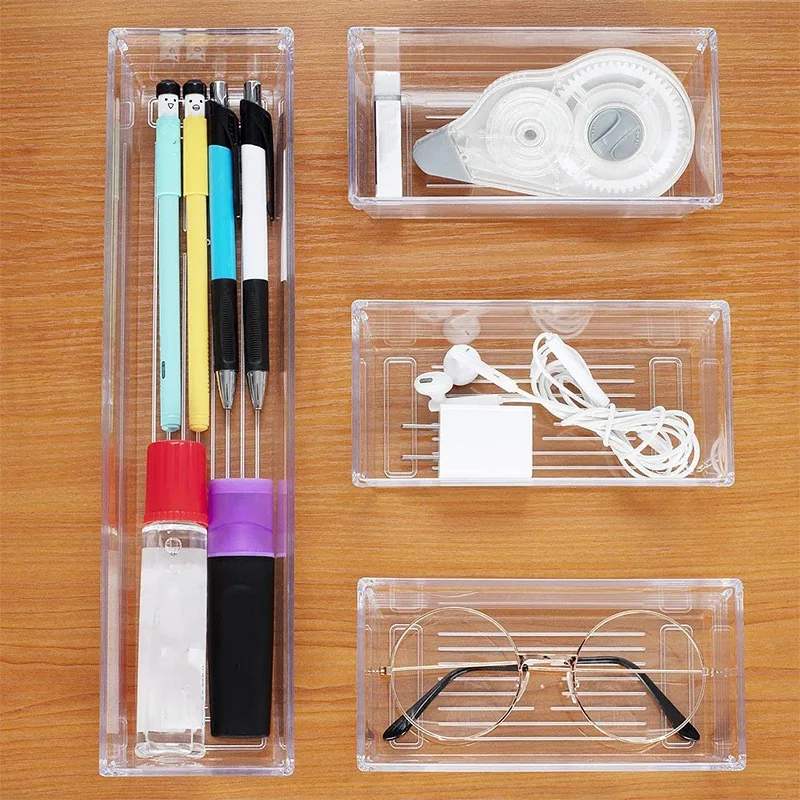 10/14/16/18Pcs Stackable Mini Clear Plastic Storage Box Drawer Organiser Tray for Makeup Kitchen Utensils and Office Products
