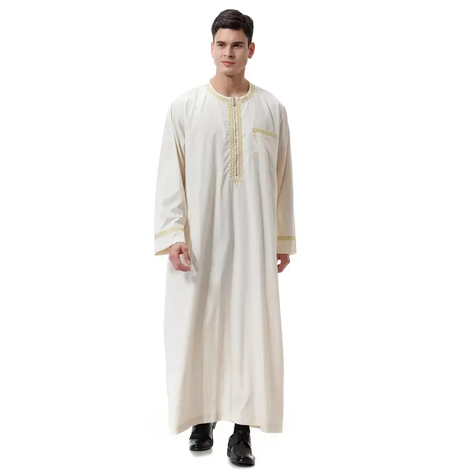 Latest Fashion Urban Style Abaya Muslim Men Abaya Dress Islamic Clothing Solid Applique Muslim Abaya For Men Wholesale