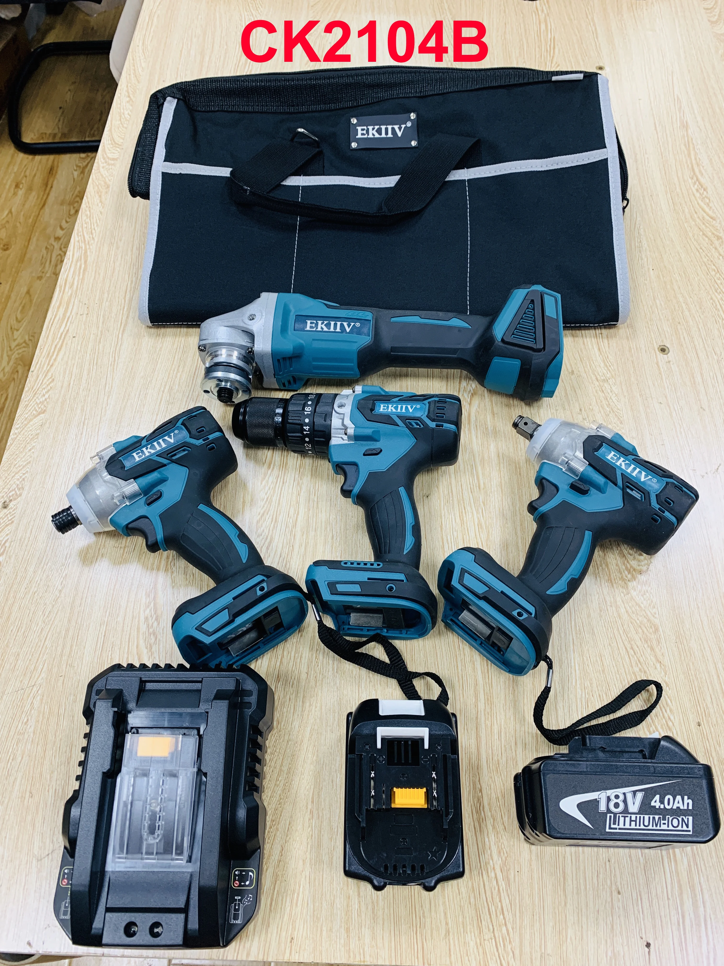 EKIIV Factory 21v Portable Electric Cordless Brushless 18v Cordless wireless impact Drill Lithium Battery Power Drills Kit