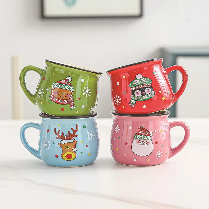 Ceramic Christmas Mousse Cartoon Santa Coffee Cup Office Home Baking Shop Dessert Breakfast Milk Mug For Kids Xmas Gift
