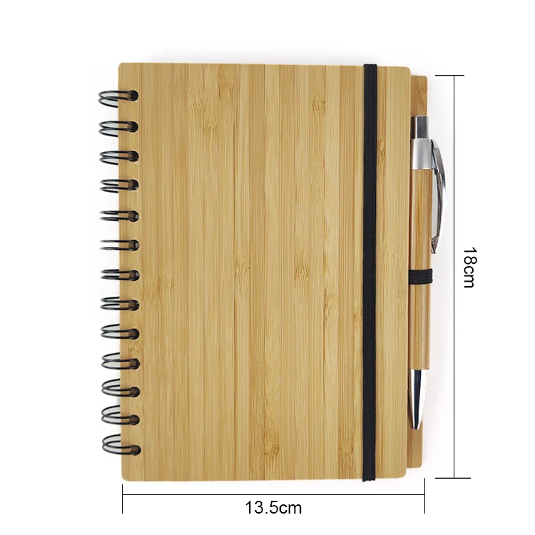 
OEM Custom Eco Friendly Spiral Bamboo Notebook With Pen 