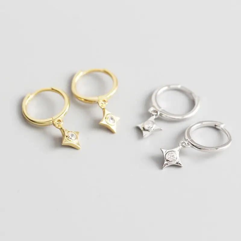 cz hoop earrings 925 sterling silver Holiday CZ Geometry rhombus hoop earrings