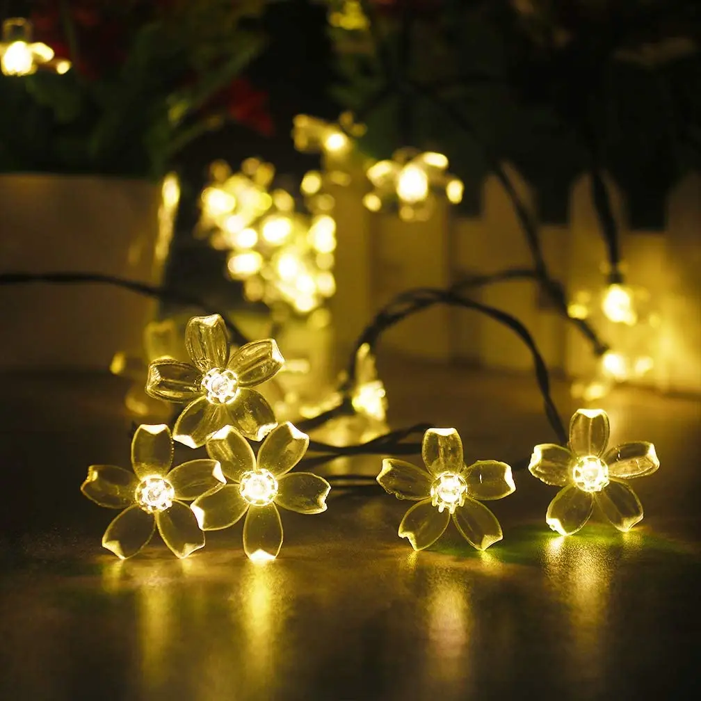 Indoor or Outdoor Solar Flower Led String Fairy Light 50 LED Outdoor Garden Patio Fairy String Light Christmas Garland Light