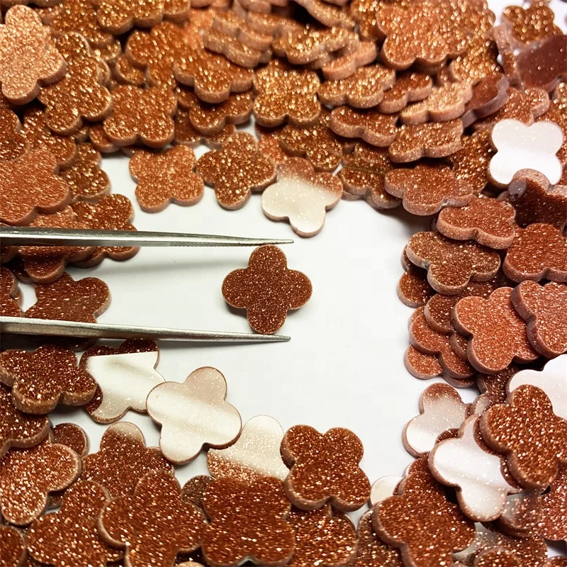 Beautiful 12mm goldstone Four Leaf Clover Stone