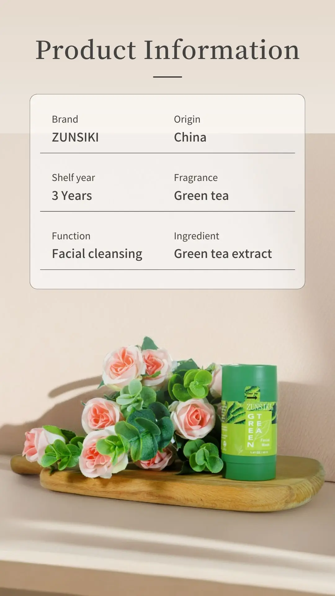 OEM Private Label Natural Refreshing and Non-Greasy Green Tea Mud Mask Stick Customization