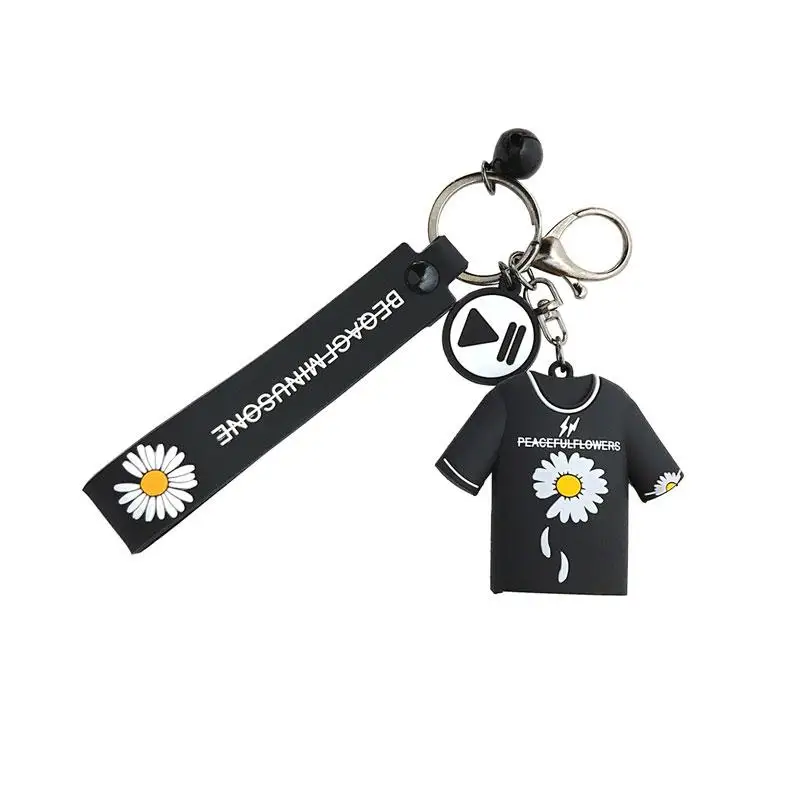 Wholesale 3D Fashion Little Daisy Pendant Keychains PVC Ornaments With Wrist Strap Bag Car Case Accessories Key Ring Chain Gifts