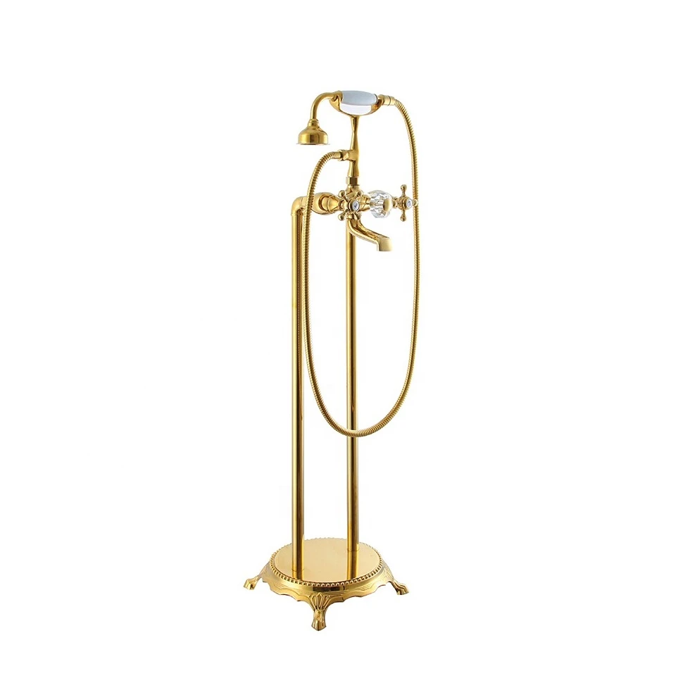 Floor Mounted Luxury Brass Bath Mixer Tap Double Lever Freestanding Bathtub Faucet Free Standing Bath Tub Faucet