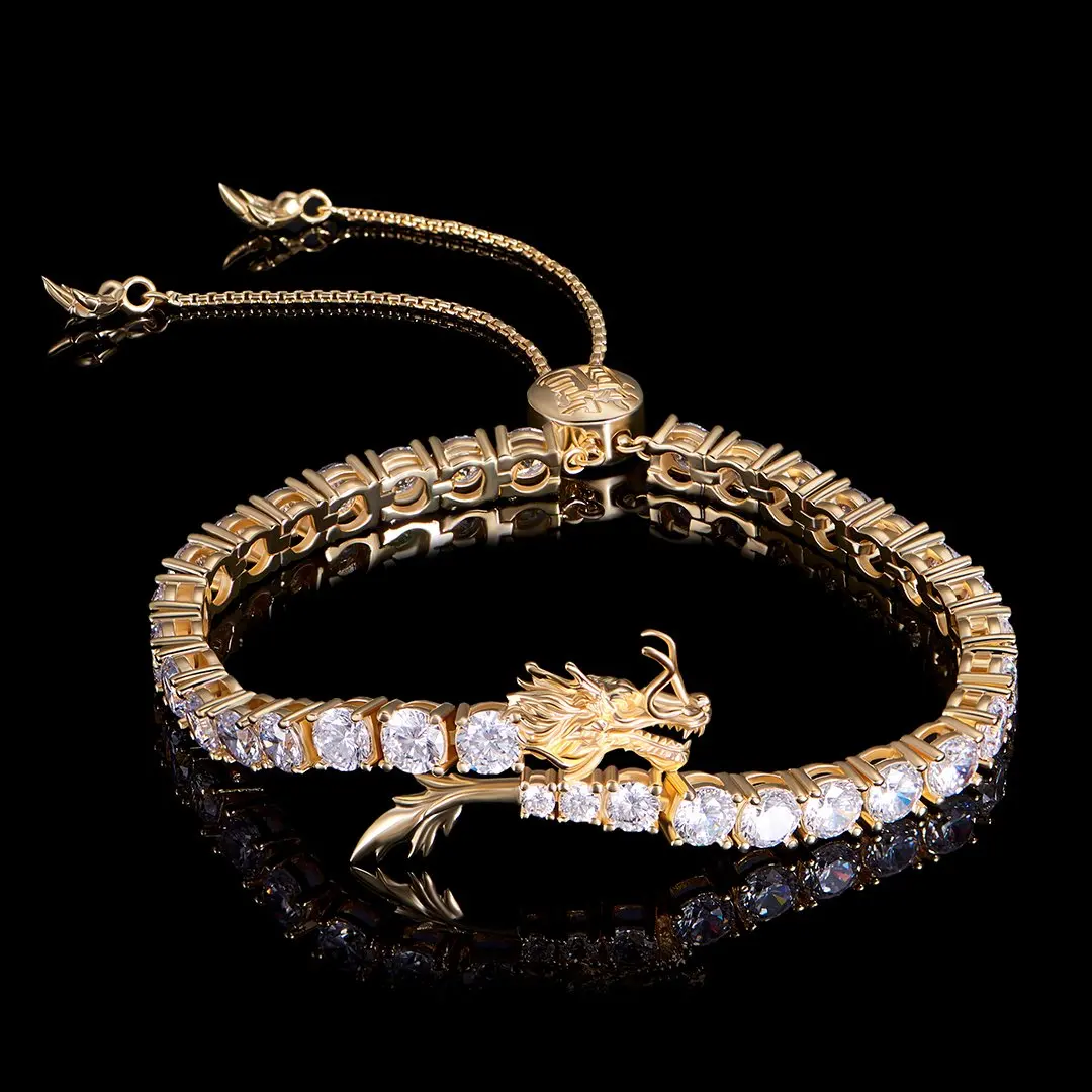 new hip hop design iced out bling 5A cubic zirconia tennis chain Chinese Dragon bracelet