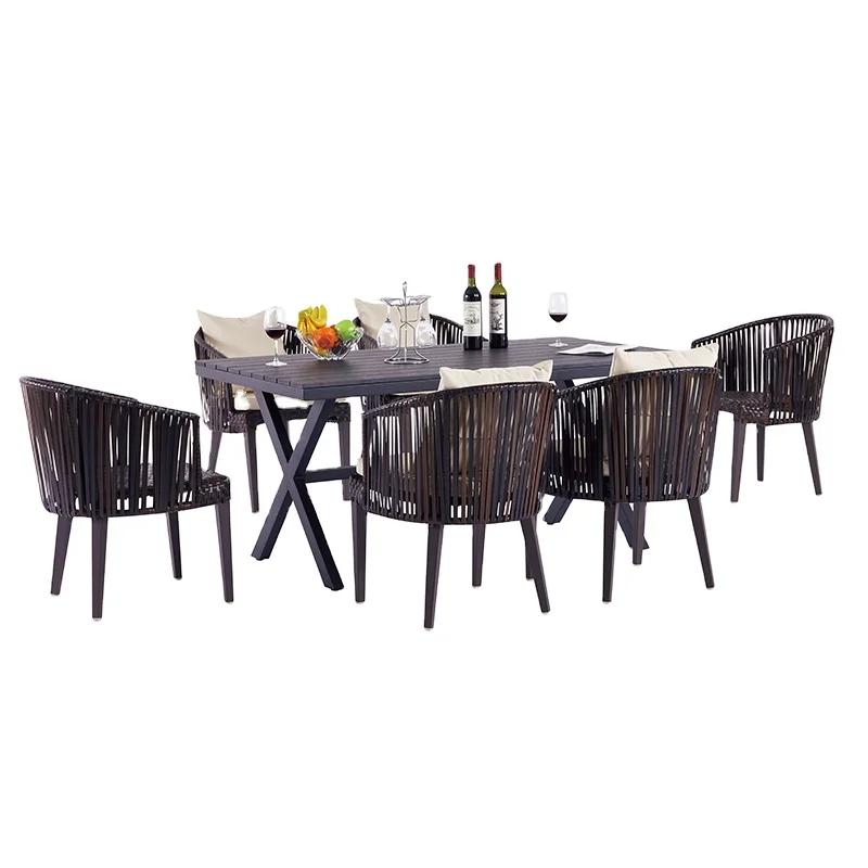 American Standard Outdoor Garden French Bistro Cafe Aluminum Rope Rattan Woven Chair