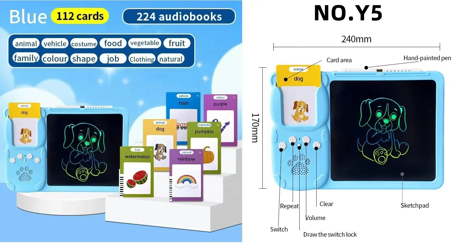 Early Education Device 2 in 1 LCD Writing Tablet With Talking Flash Cards 224 Words Educational Toy Writing Board for Kids