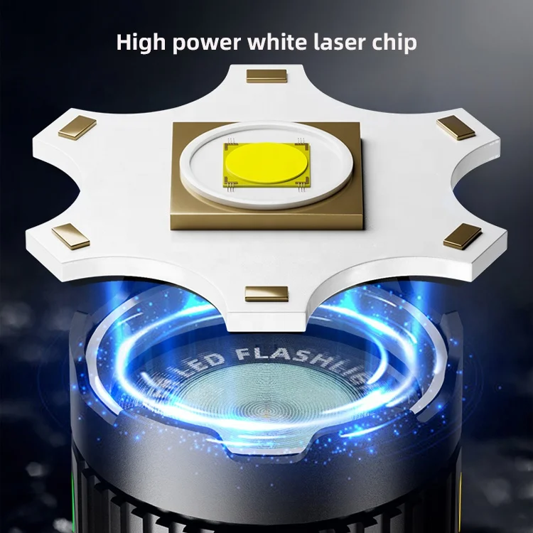 Fluorescent strip flashlight, white laser bead chip, high lumen tactical portable zoom high-power flashlight, outdoor camping
