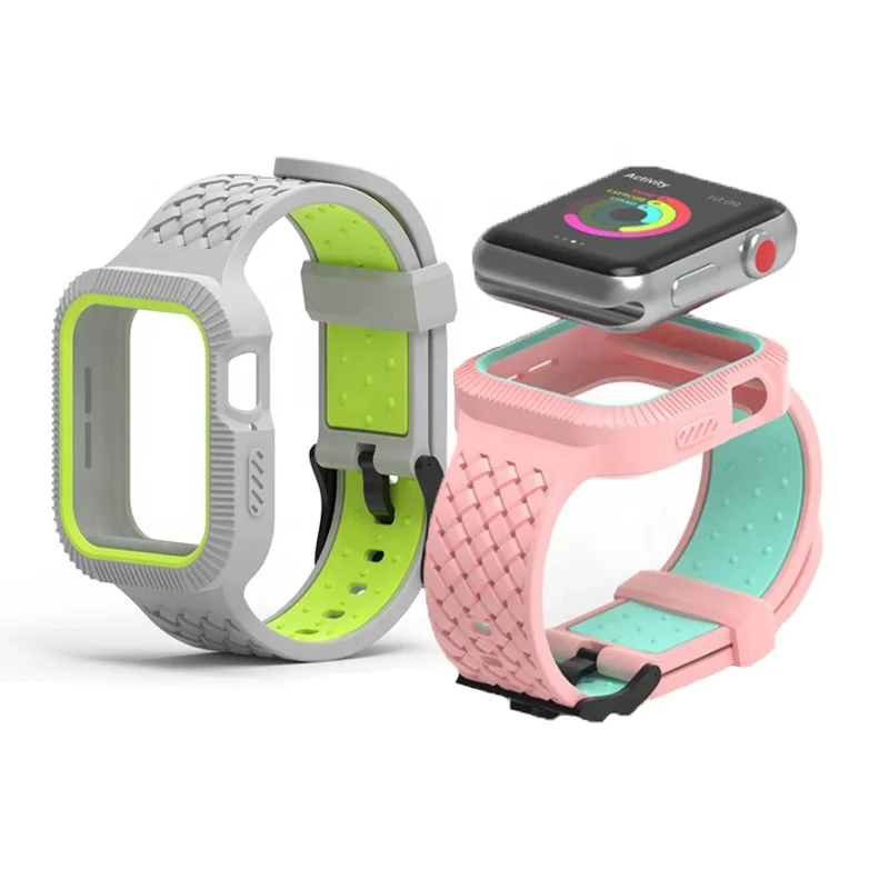
Hot sale fashion sport silicone braided pattern all-in-one strap Watch band for Apple Watch Series 38mm 40mm 42mm 44mm 