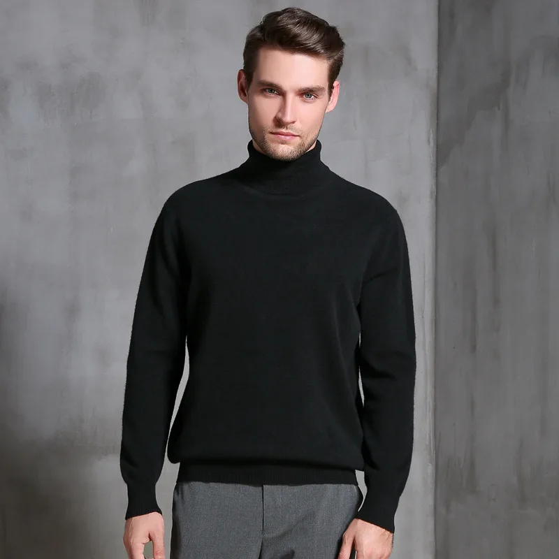 Wholesale Custom Autumn Winter Knitted Pure wool  Soft Men Turtleneck Chunky 100% Cashmere sweater man