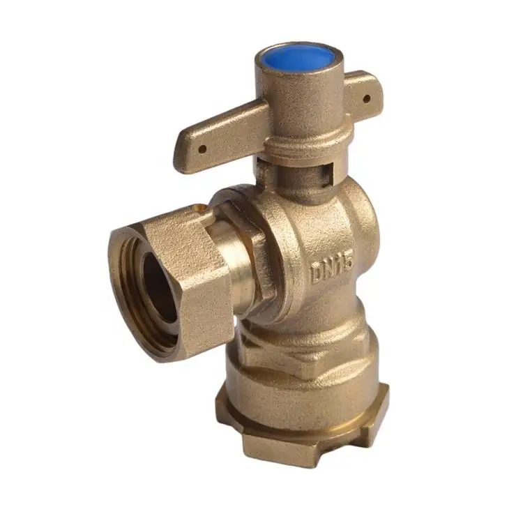 DN15 DN20 22mm Cw617n Brass Lockable Water Meter Ball Valve Right Angle Lockable