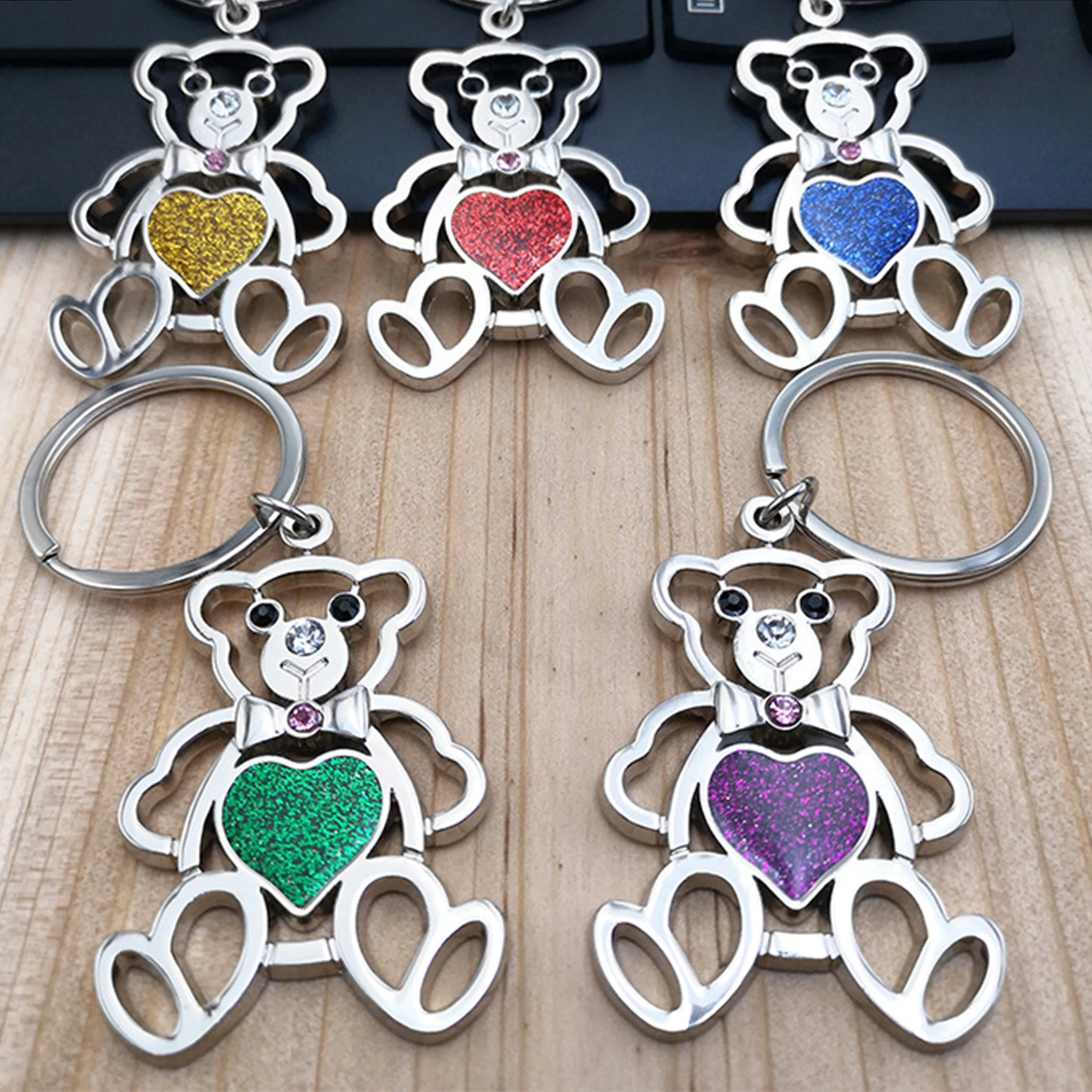 metal mini gift glitter teddy bear keychain cute bear key ring