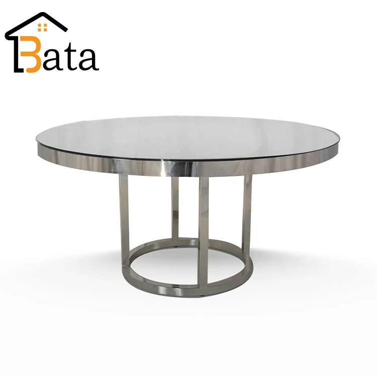 mirror glass dining round wedding stainless steel wedding event hotel table