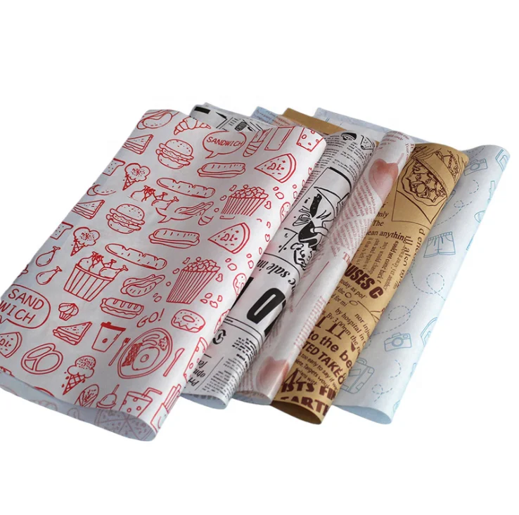 Manufacturer Wholesale Food Wrapping Paper Custom Printed Wax Coated Paper Greaseproof Sandwich Paper