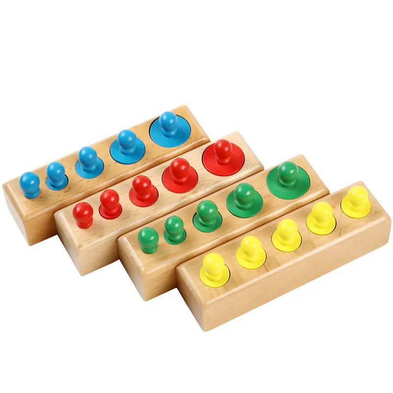 Wooden Cylinder Puzzle Set Montessori Knob Cylinders with Socket Kids Colorful Cylinder Ladder Blocks