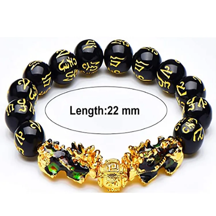 
Fashion Feng Shui Obsidian Stone Beads Bracelet Unisex Wristband Gold Black Pixiu Wealth And Good Luck Women Bracelet 