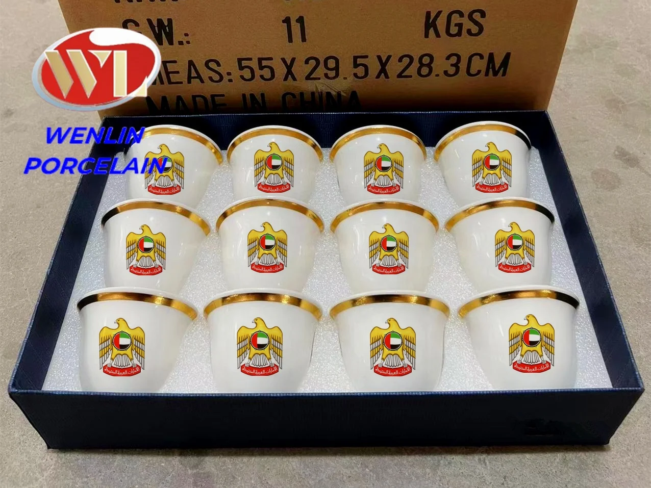 UAE Eagle Flag Ceramic Cawa Coffee Mugs Tea Set Cups Turkish Arabia Gift box Kitchen Drinkware Golden Ethiopian Label Customize