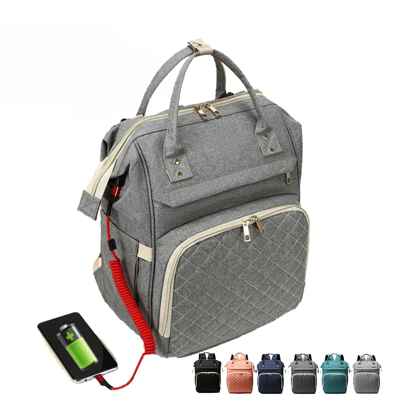 Women Designer Quilted Nappy Mommy Backpack Bag Travel Waterproof Mummy Baby Diapers Bag Backpack With USB Charging Port